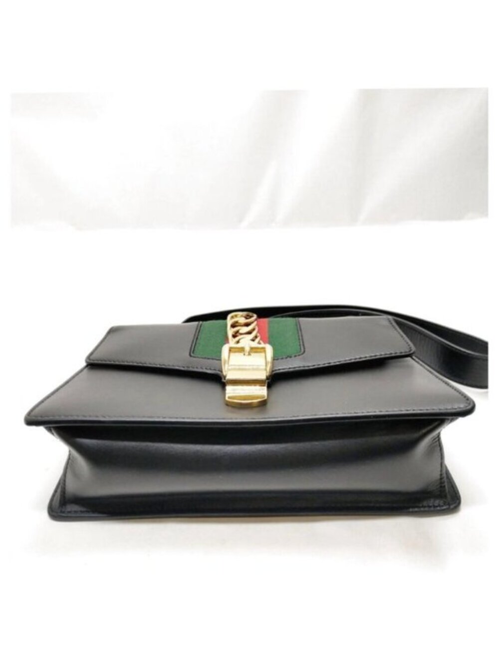 Authentic Gucci Sylvie Leather Shoulder Crossbody Bag Web Stripe Black - Picture 6 of 16